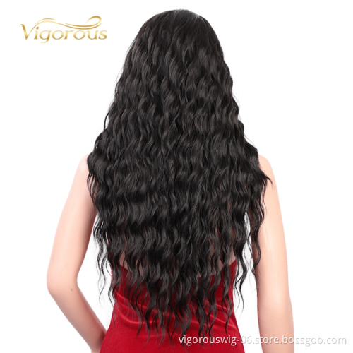 Vigorous Machine Made Swiss Small Lace Front For Black Women Deep Wave Long Cosplay Short Synthetic Hair Black Wigs